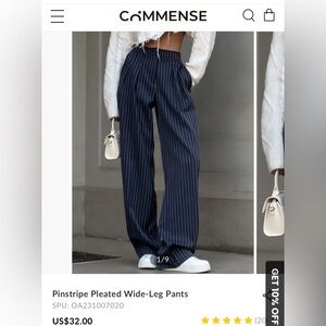 Commense Navy Pinstripe Pleated Wide leg pants - L